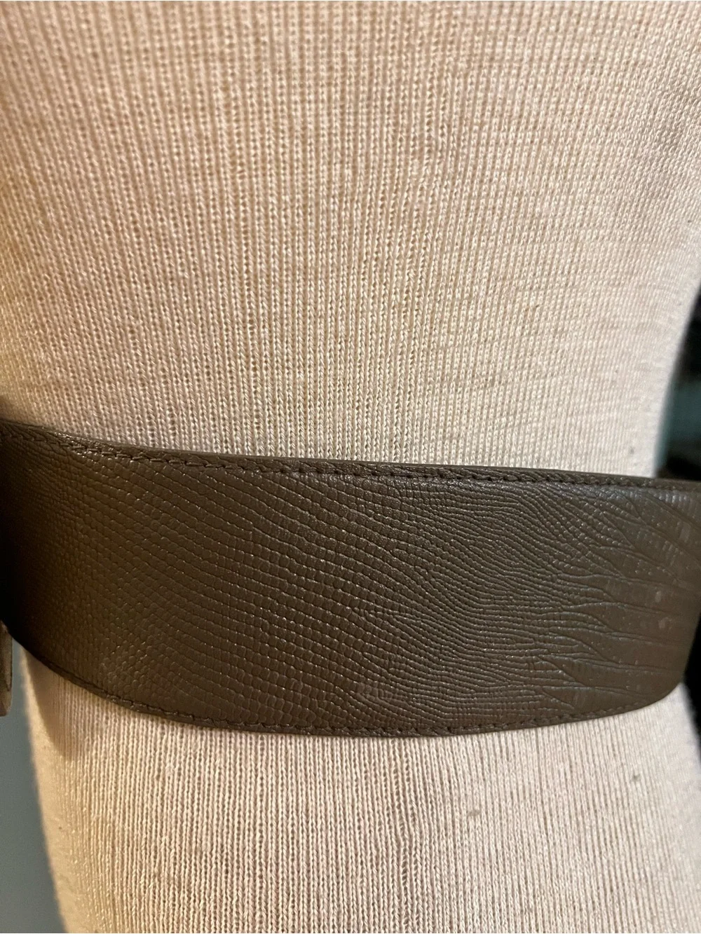 VTG Y2K Paul Harris Olive Lizard Embossed Belt Size M/L 2 In. Wide EUC